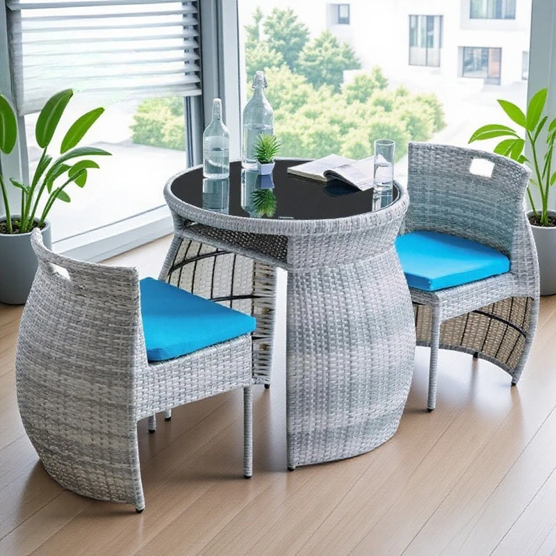Balcony tables and chairs rattan chairs, coffee table one table and two chairs three-piece set, outdoor courtyard leisure rock