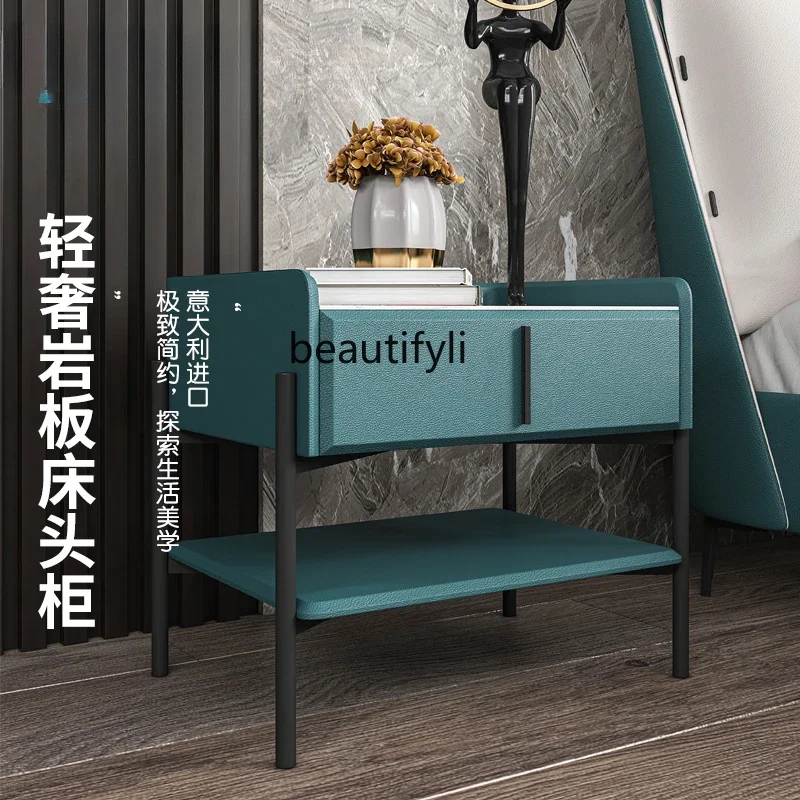 

New Stone Plate Bedside Table Modern Light Luxury Fashion Design Creative Italian Bedside Cabinet Installation-Free