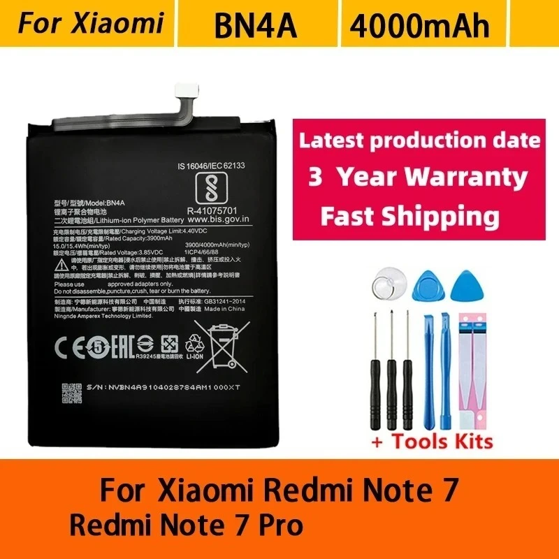 High Quality 4000mAh BN4A Battery For Xiaomi Redmi Note 7 Pro Note7 M1901F7C Phone Batteries Bateria Batterij +With Free Tools view 2