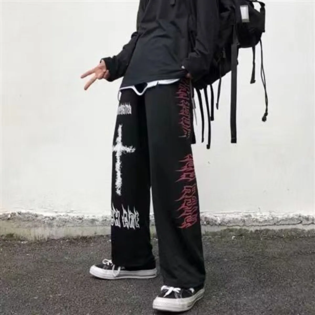 

2025 Hot Men Straight Thin Pants Fashion Loose Trousers Casual Printed Letters Draped Long Leg Pant Male Trend Streetwear