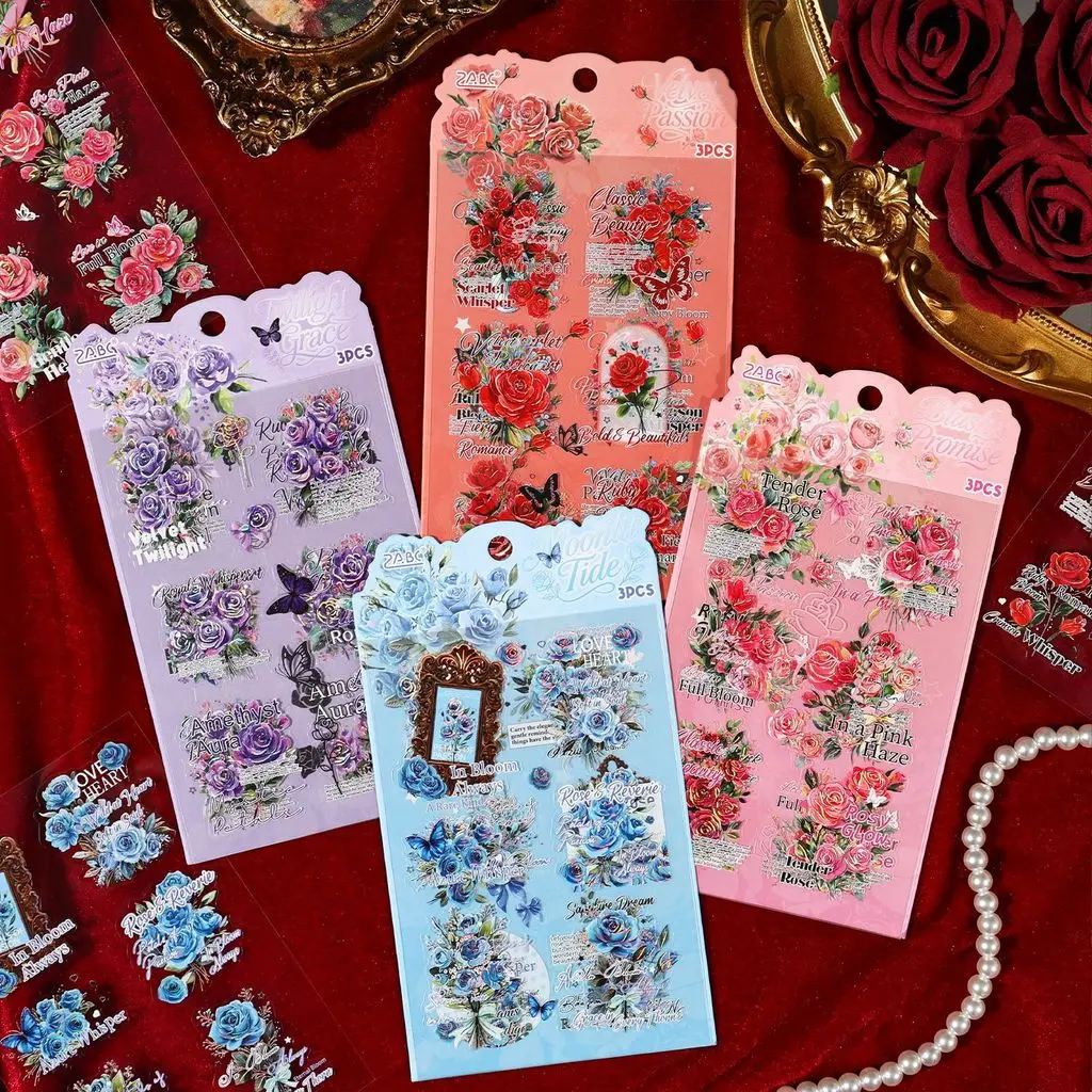 3sheets Gold Foil Rose Stickers Floral Embelishment Stickers Scrapbooking DIY Journal Card Making Junk Journal Supplies