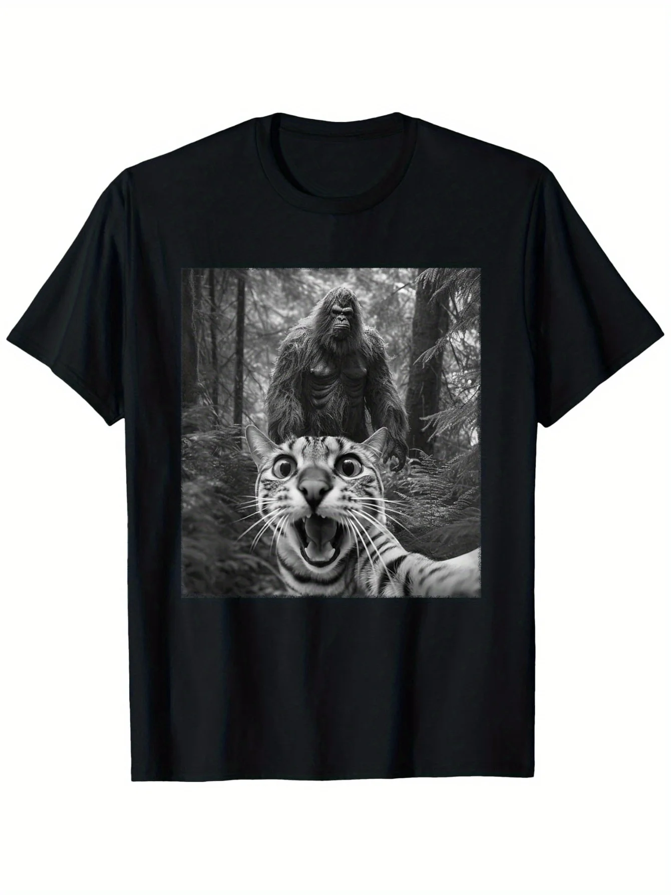 

Sasquatch & Scared Cat Selfie T-Shirt - Soft Cotton, Easter/Christmas/Carnival Gift