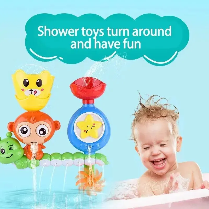 Little Monkey Turning Music Rotating Water Wheel Baby Bath Toys Baby Water Spray Children Playing Water Girls Boys