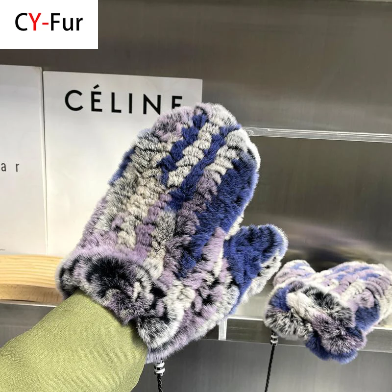 

Hot Sale Winter Girl Natural Real Rex Rabbit Fur Gloves Good Elastic Knitted Rabbit Fur Mittens Lady Real Rex Rabbit Fur Gloves