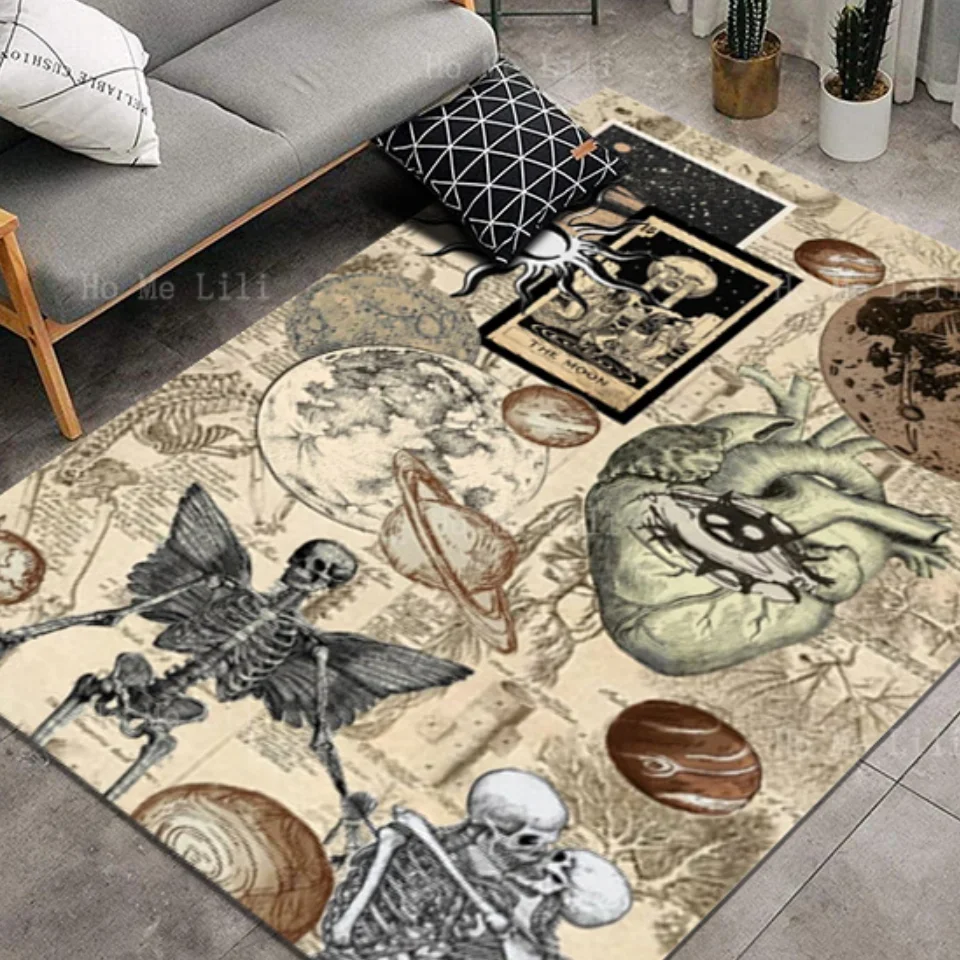 Ancient Skeleton Heart Outside The Planet Jupiter Earth Non Slip Flannel Floor Rugs By Ho Me Lili