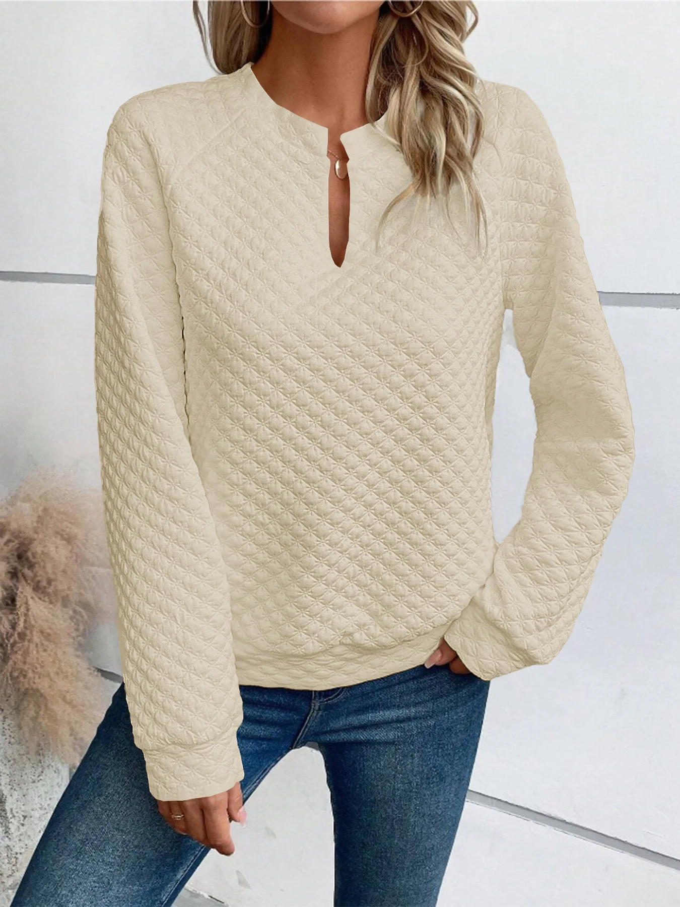 

Loose Women's Sweatshirt Solid Color Simple Loose Casual Fashion Clothes Long Sleeves V-neck Splicing Pullover Woman Clothing