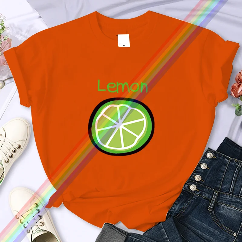 For Women's Luxury  High-Quality Summer Cute Lemon Printing T-shirt 100% Cotton Casual Oversized Y2k Personality Sleeve O-neck