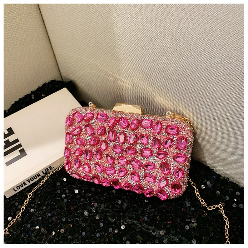Pink Crystal Clutch Bags Women's Luxury Full of Diamonds Shiny Evening Bag Banquet Blingbling Rhinestone Handbag Party Purse