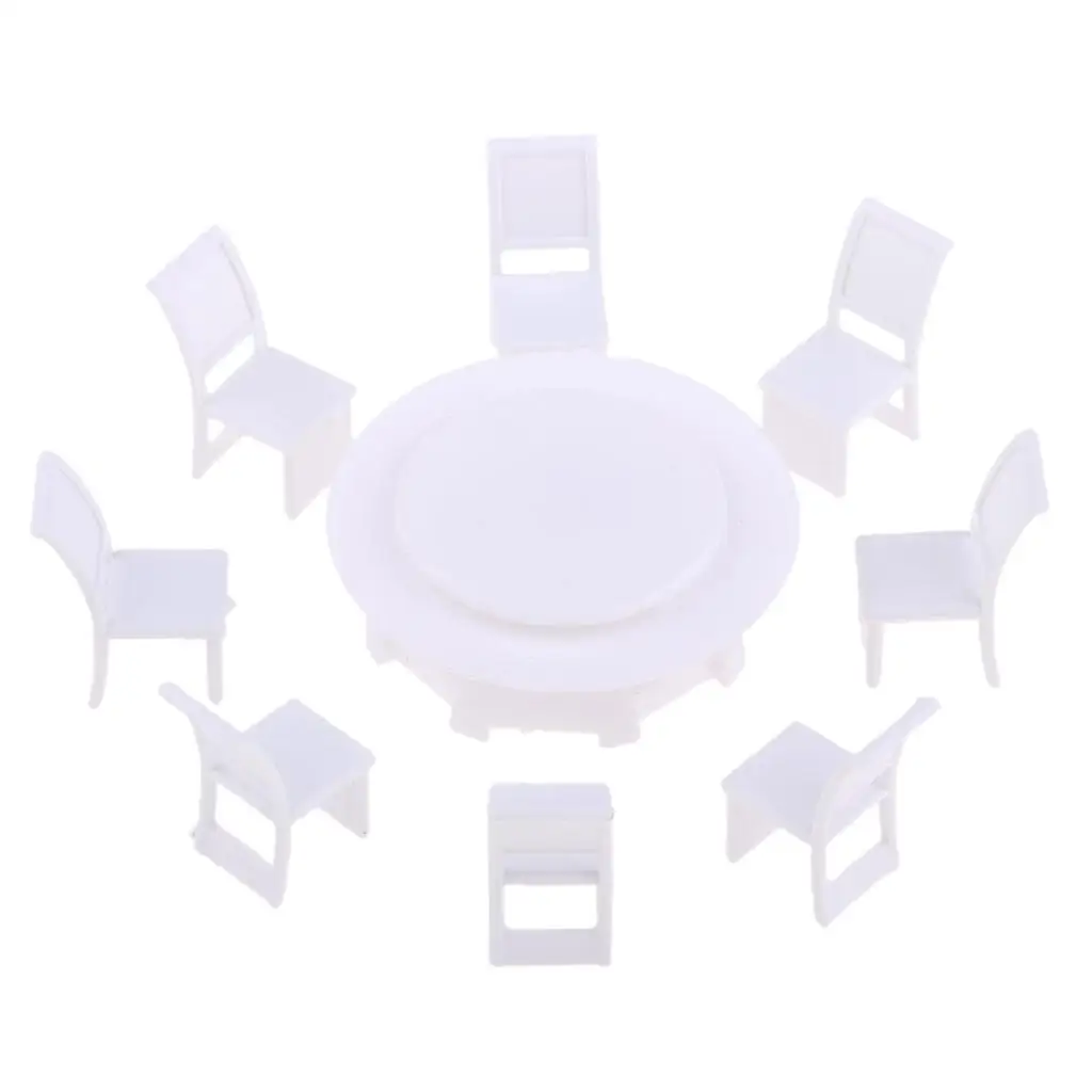ミニチュア家具セット 1/100 スケール プラスチック製ダイニングテーブル 椅子モデル 風景アクセサリー ドールハウス建築用