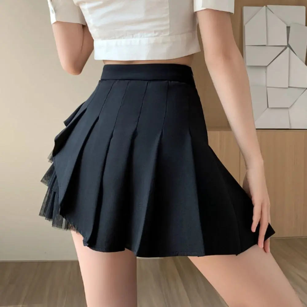 

Классические простые плиссированные мини-юбки, сетчатые короткие юбки трапециевидной формы с высокой талией, уличная одежда, лоскутная женская мини-юбка на каждый день