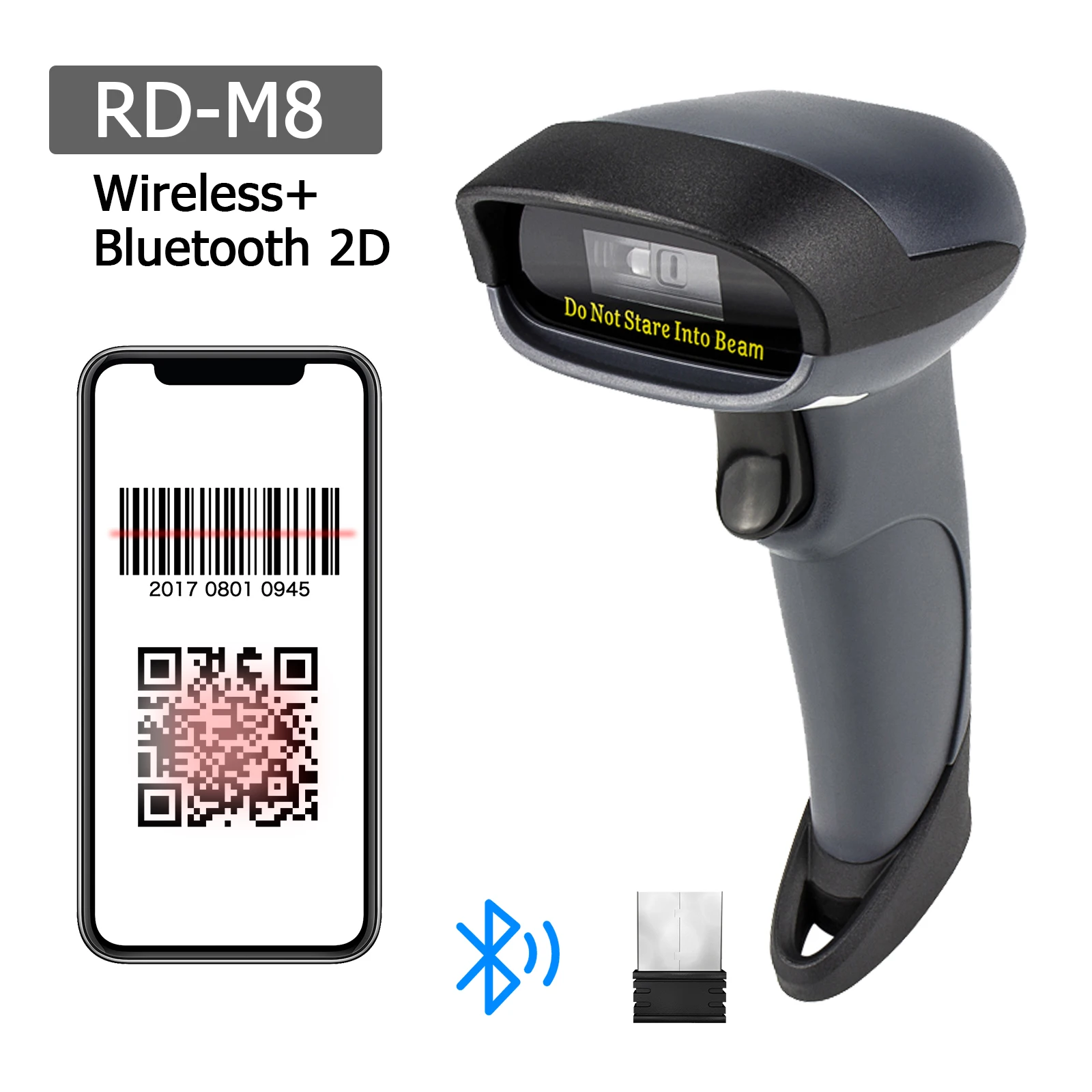 RADALL 1D/2D QR Wireless Bluetooth Barcode Scanner Data Matrix PDF 417 for Inventory POS Terminal PC MAC