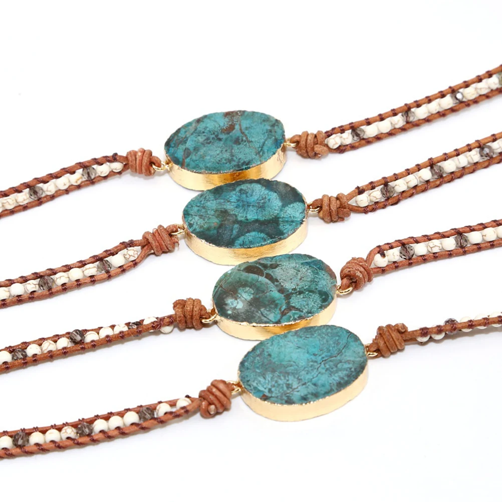 

Bracelet Retro Weaving Beaded Bohemia Lady's Gift Style Natural Agate