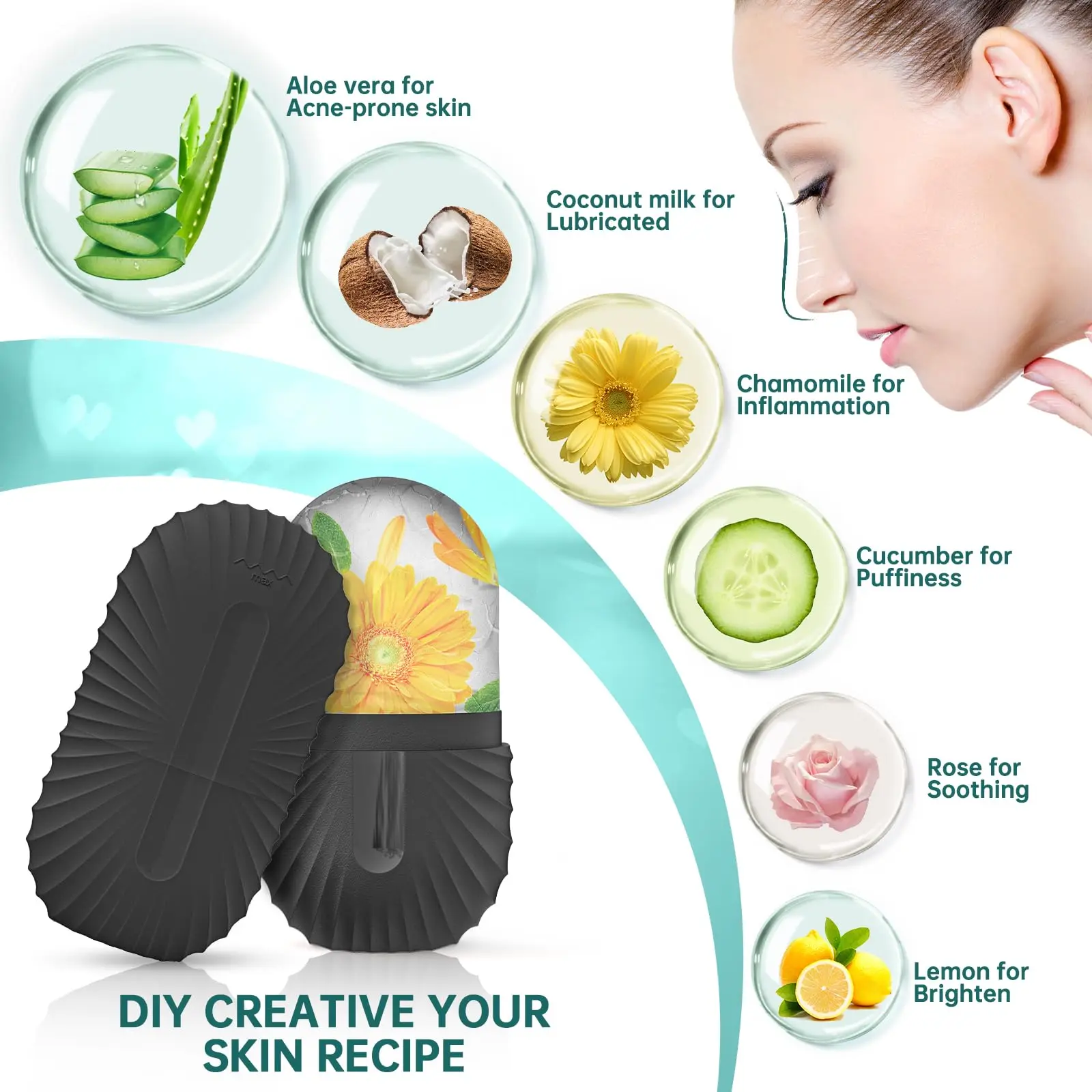 Gesichtsroller Eis-Gesichtsroller für Augen, Doppelkinn, Kieferlinie & Hals, reduziert Schwellungen, Massagegerät für Gesichtslifting & Lymphdrainage – Detail 2