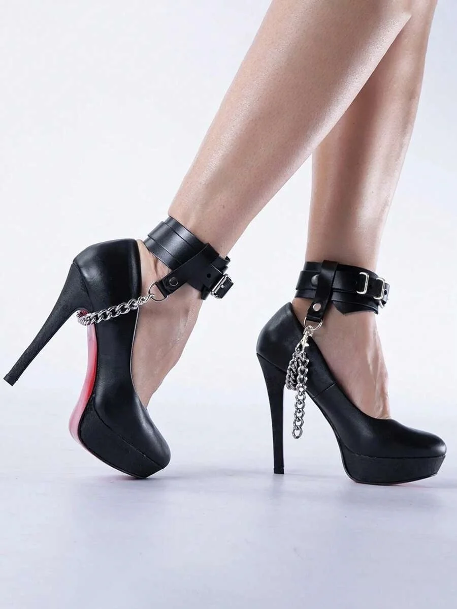 

2PCS Ankle Belt Black Ankle Safety Belt Chain and Buckle Y2K Punk Style Women's Fashion Accessories Belt Exotic Accessories