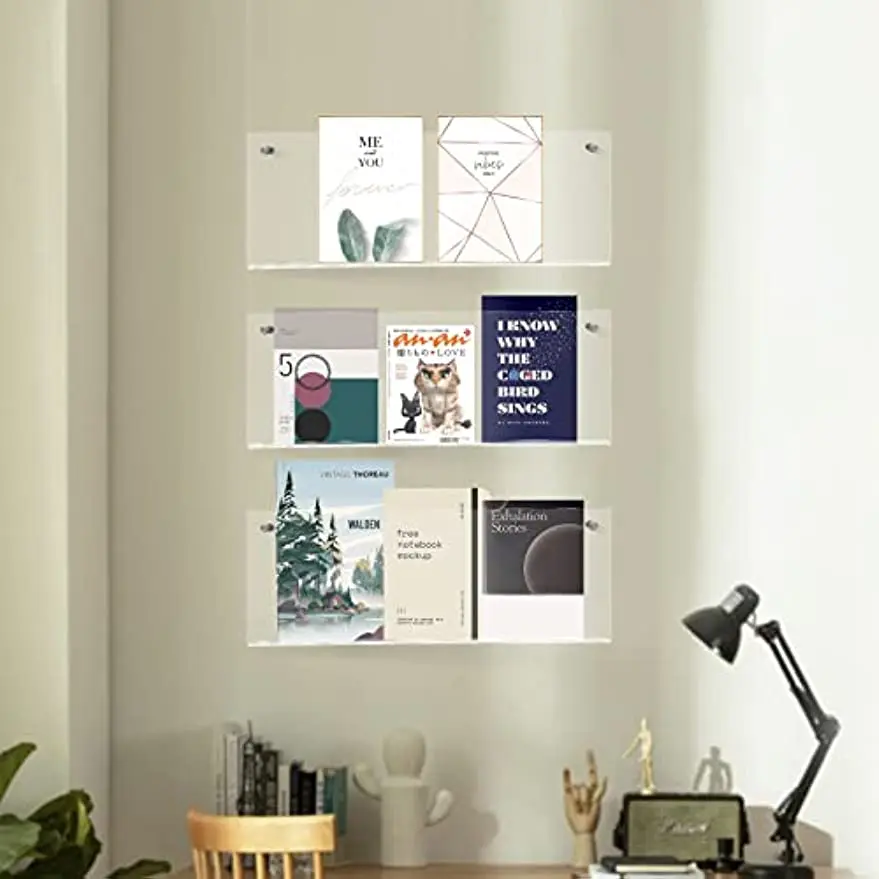 

Wall Mount Clear Acrylic Magazine Holder 3 Tier Hanging Clear Acrylic Brochure Holder Bookshelf Transparent File Storage Shelf