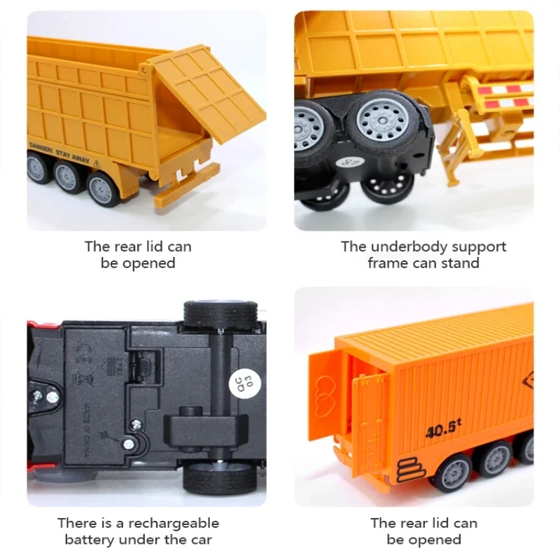 1/48 RC Container Truck Toy Kids Wireless Remote Control Heavy-duty Transport Truck Semi-trailer Tanker Dump Truck Car Model Toy