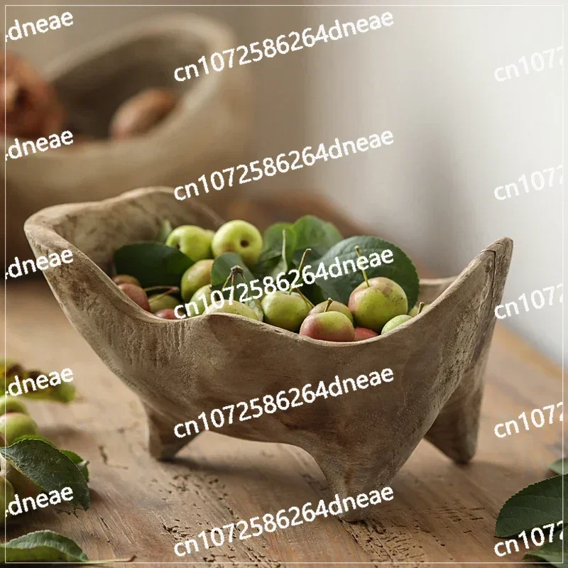 

Wooden Ingot-shaped Tray with Feet, Wabi-sabi Style Ornaments, Coffee Table, Solid Wood Fruit Plate, B&B Style Soft Decoration