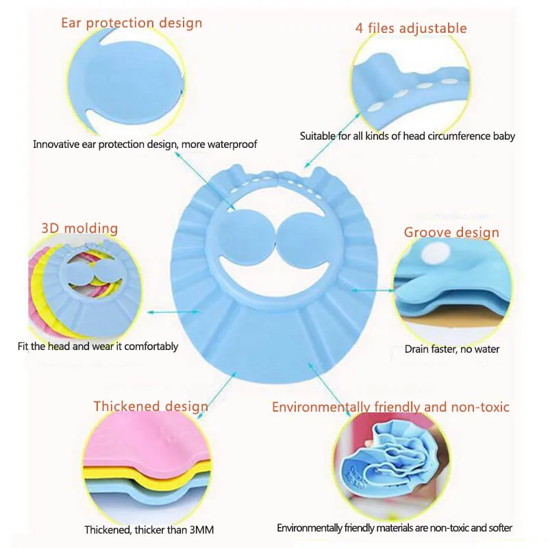 Baby Shower Cap Adjustable Hair Wash Hat for Newborn Infant Ear Protection Safe Children Kids Shampoo Shield Bath Head Cover