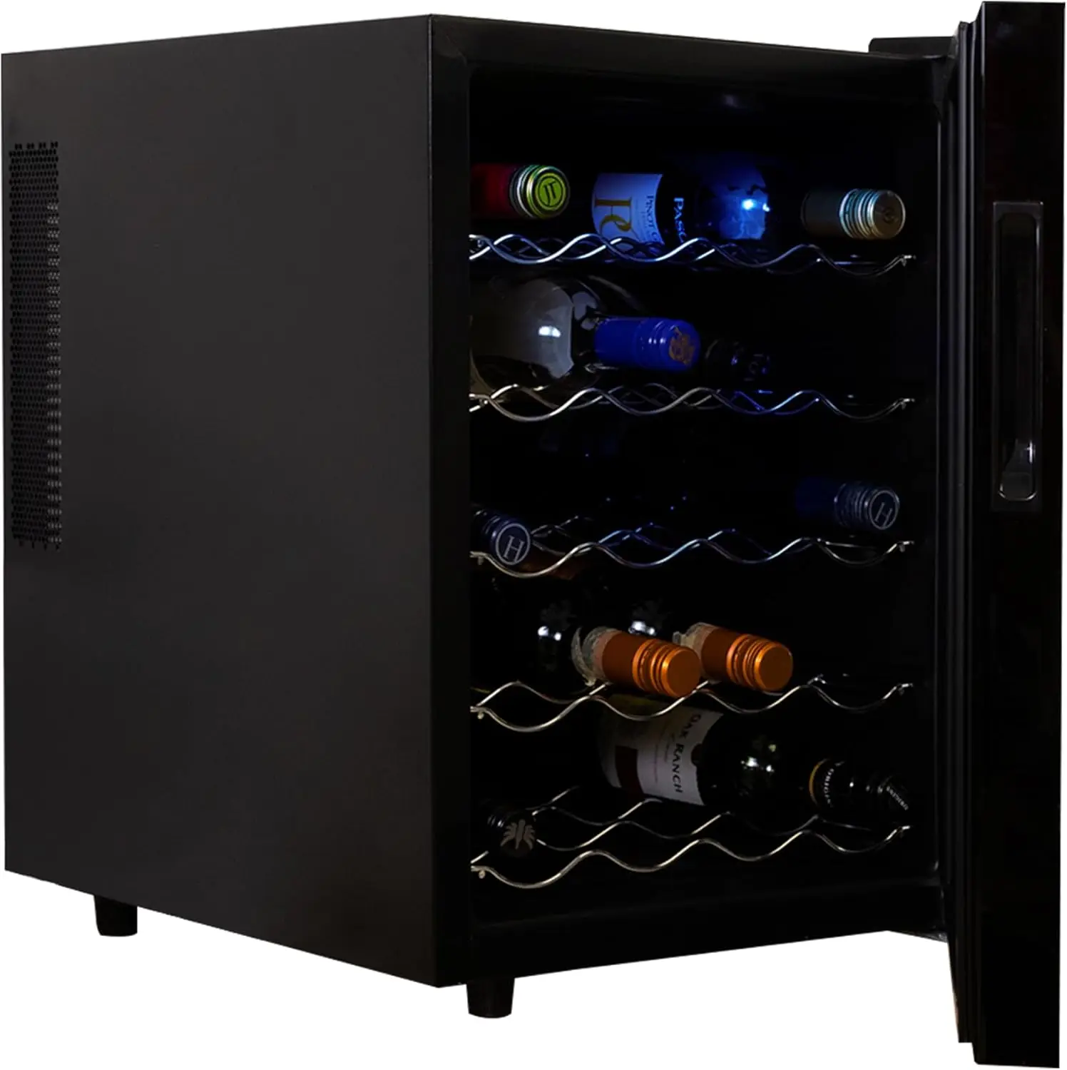 Refrigerador de vinho para 20 garrafas, refrigerador termoelétrico preto sob balcão, adega de vinho para armazenamento espumante vermelho e branco