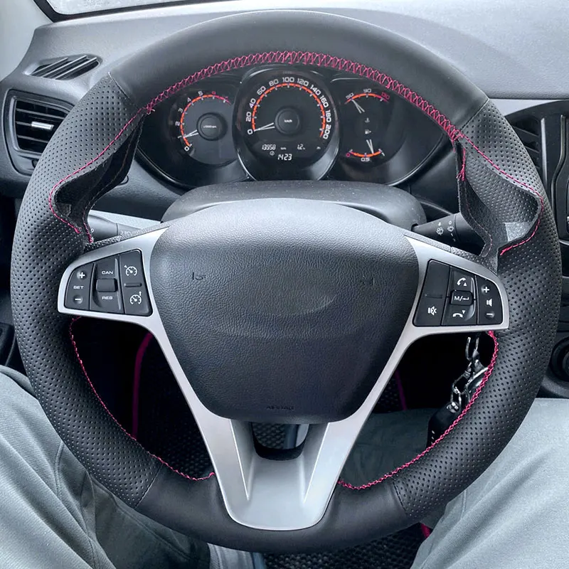 For Lada Vesta Xray 2015 - 2019 Car Steering Wheel Cover Soft Perforated Microfiber Leather DIY Braid with Needles & Thread Kits
