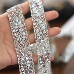 Crystal Clear Hot Fix Rhinestone Tap Sticker Colorful Rhinestone Applique Sew on Rhinestone Mesh Trim for Clothing Decoration