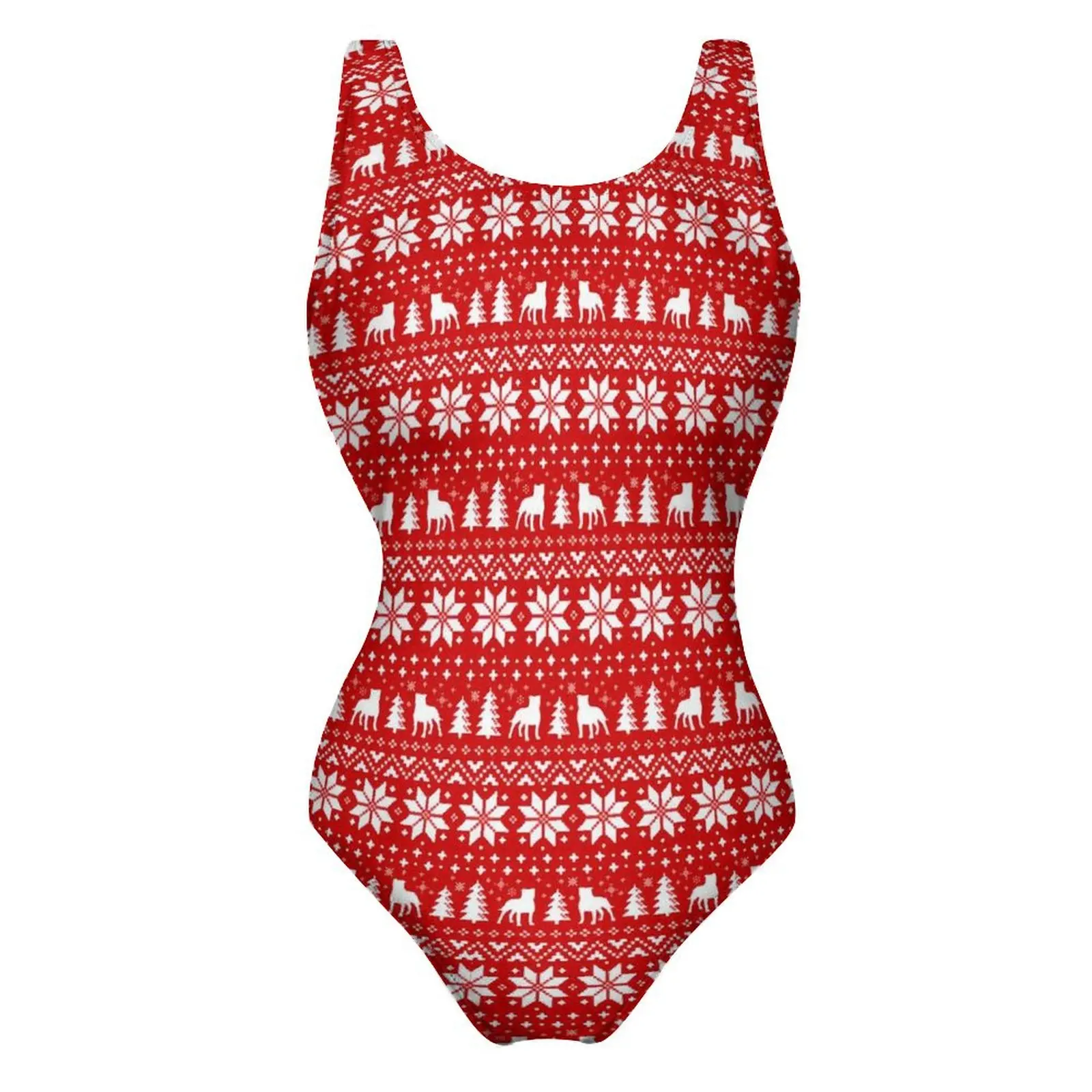 Vintage Christmas Staffy Xmas Swimsuit Sexy  One Piece Swimwear Push Up Bodysuit Stylish Surfing Bathing Suit image 4