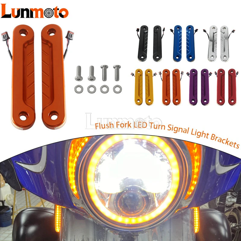 Ultra Bright 12V LED Fork Turn Signals Streamlined DRL Running Light For Harley Electra Glide Ultra Limited Tri Glide 2014-2024