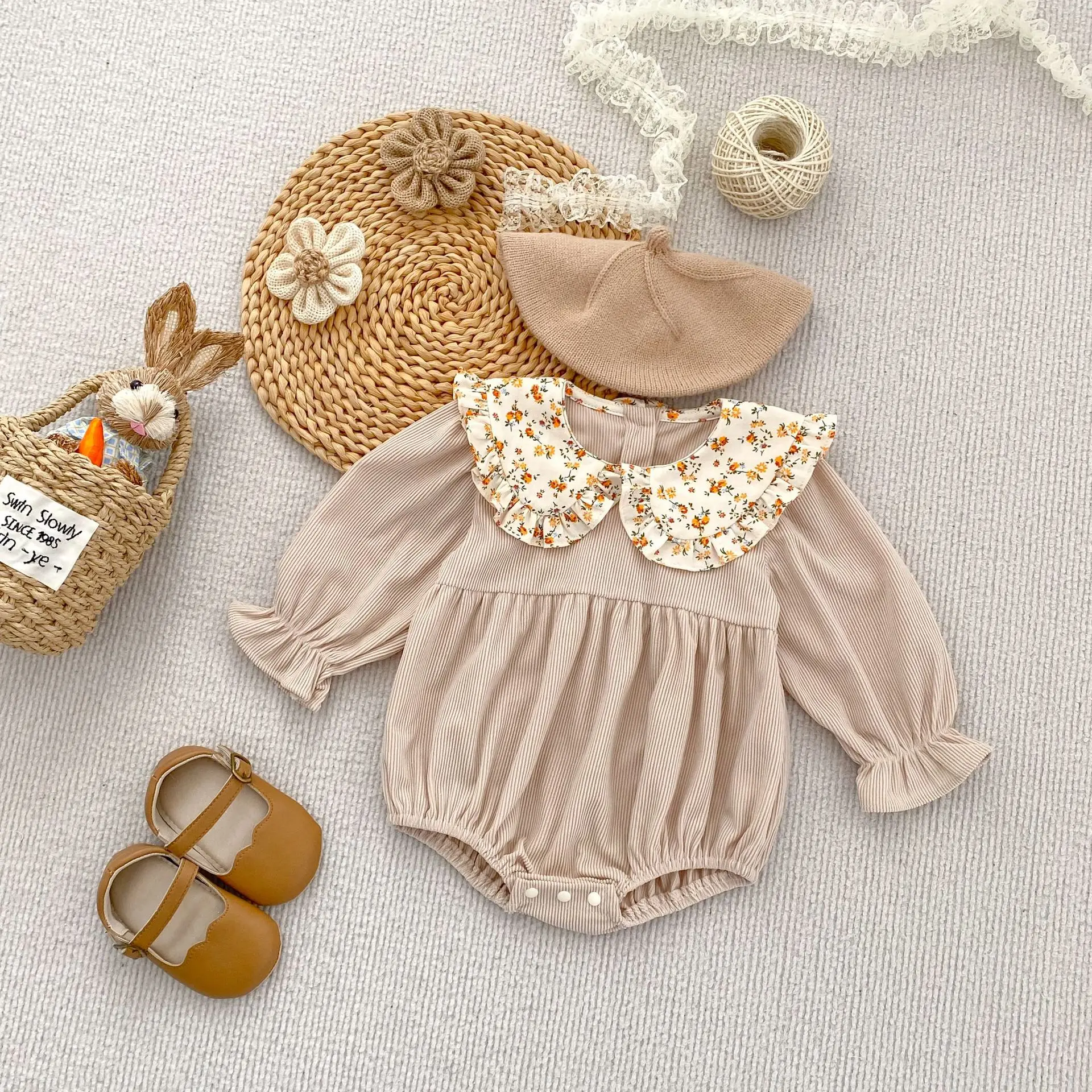 Frühling Vintage Neugeborenen Baby Mädchen Strampler Cord Baby Strampler Infant Floral Body Kleinkind Onepiece Baby Kleidung – Detail 11