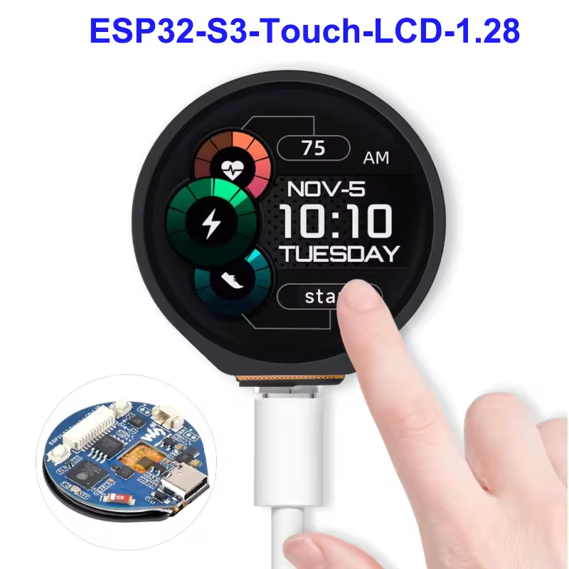 Waveshare ESP32-S3 Placa de desarrollo de pantalla redonda con pantalla táctil de 1,28 pulgadas, controlador GC9A01 de 240x240 píxeles para Arduino IDE MicroPython