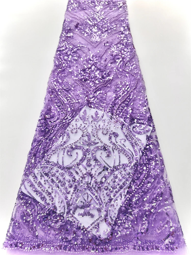 

High-End Luxury Beads French Embroidery Groom Lace Fabric African Nigerian With Sequins Fabric For Wedding Dress