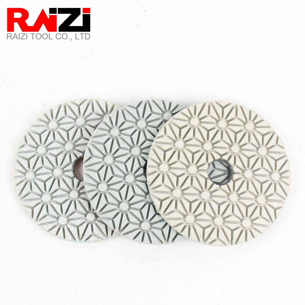 RAIZI Tampone per lucidatura a umido diamantato da 4 pollici/100 mm per granito, calcestruzzo, marmo, pietra, tamponi per lucidatura a 3 fasi, utensile abrasivo