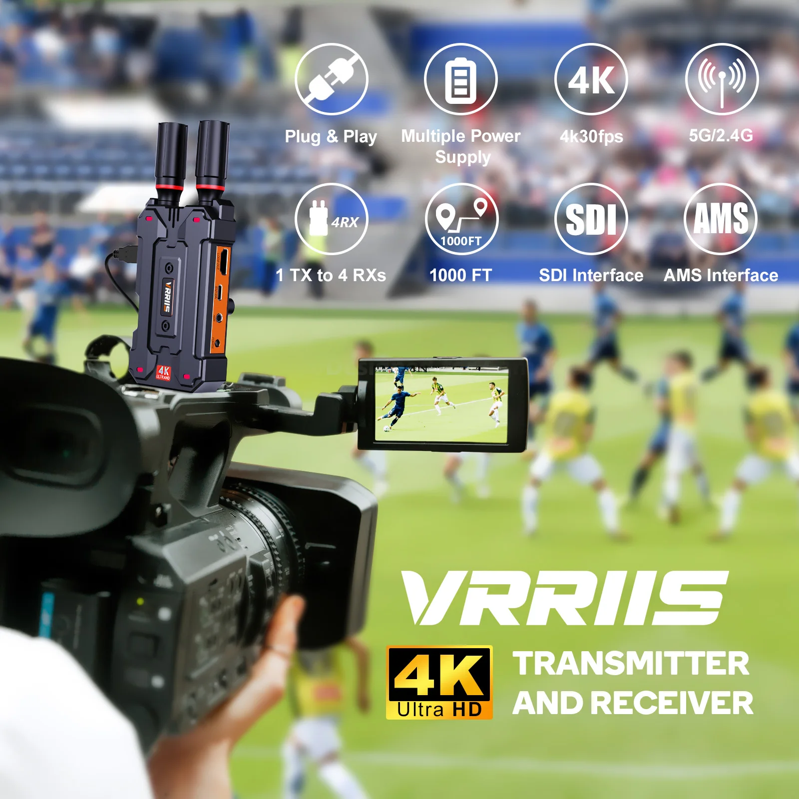 Through Wall Wireless HDMI 4K Video Transmitter Receiver with SDI HDMI Dual Interface for Live streaming Photography Recording
