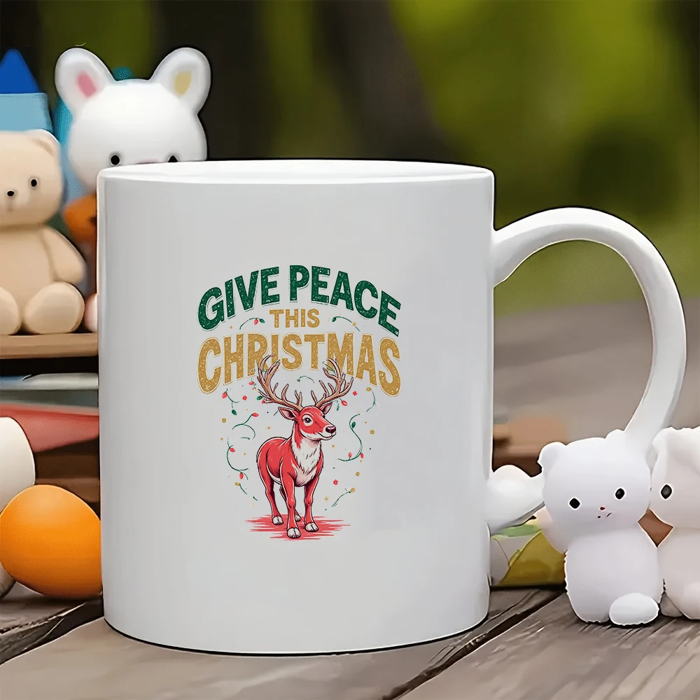 

11oz cartoon reindeer mug + Festive Christmas mood gift kids cup family office coffee mug
