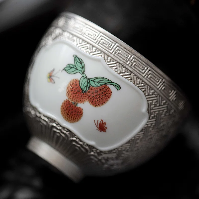 كوب رئيسي من الفضة الإسترليني عيار 999، كوب شاي منزلي من السيراميك، طقم شاي الكونغ فو، كوب واحد