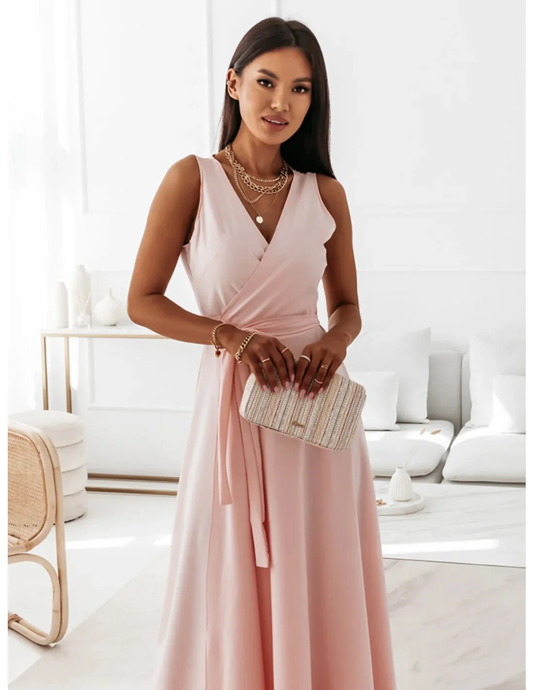 2025 sommer Neue Mode frauen Kleid Tie-neck V-ausschnitt Lange Abendkleid Kleid für Frauen Party Gala – Detail 11
