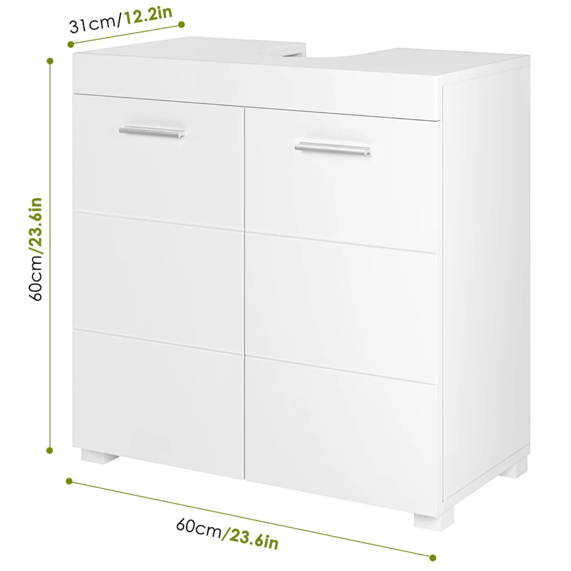 Getone washbasin Under wardrobe wardrobe White Bathroom wardrobe For bathroom, With 2 Doors 2 Trays, White, 60x31x60cm