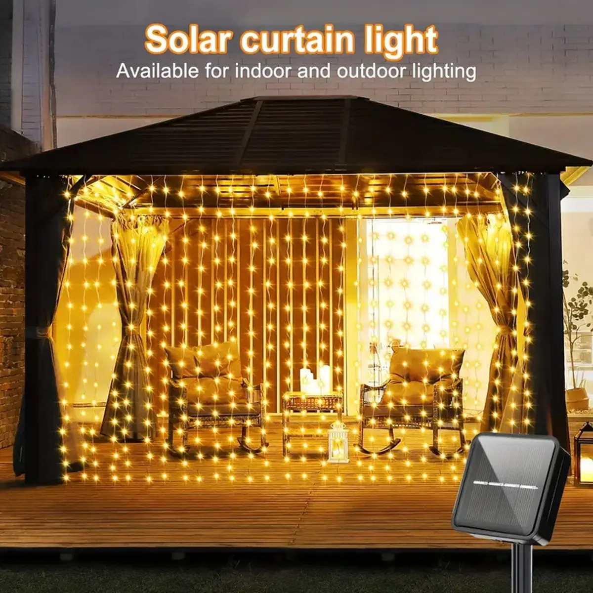 1pc Solar Curtain String Lights Outdoor Fairy Lights Solar Powered Twinkle String Lights 8 Modes For Home Garden Patio Decor