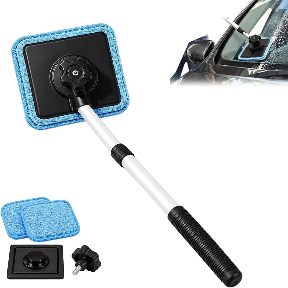 Mirrors Handle Windshield Cleaner Magnetic Lock Glass Cleaning Kit Windshield Cleaning Wand Detachable Pads Streak-Free