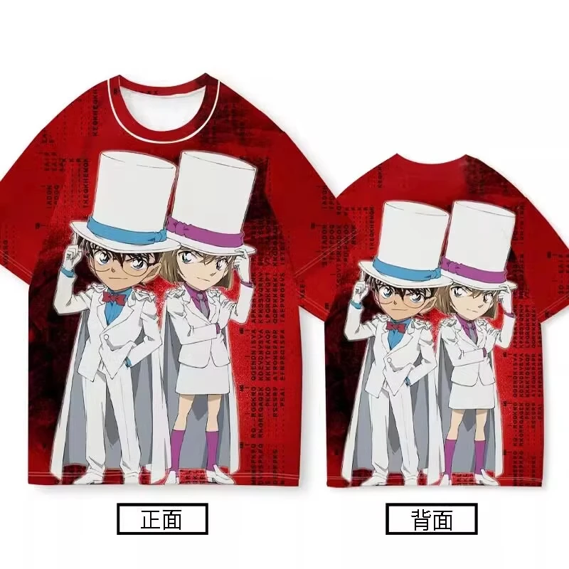 

2026 New Summer Detective Conan T-Shirt, Conan & Haibara Ai Kaitou Cosplay Full Print, Red Anime Couple Shirt for Kids & Adults