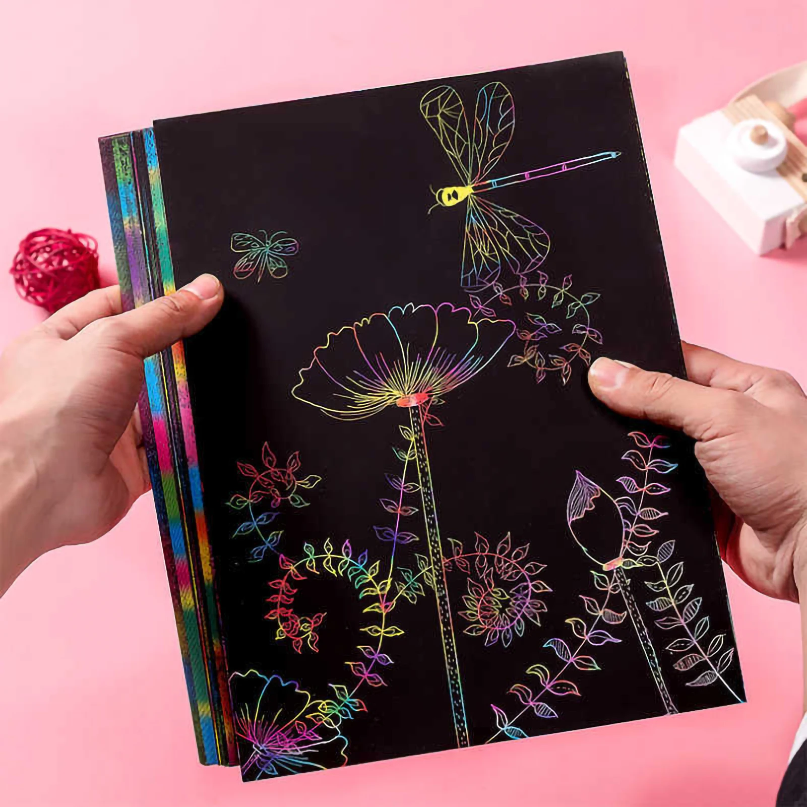 قوس قزح ماجيك خدش ورقة 50 قطعة للأطفال أسود خدشها الفن الحرف مجموعات ملاحظات لوحات ث/5 قلم خشبي 4 قطعة الإستنسل