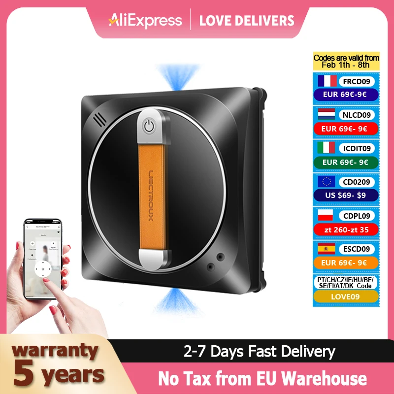 Robot de nettoyage de vitres Liectroux YW910, Double pulvérisation d'eau, capteur Laser, aspirateur Robot de vitres de sol de maison, application et télécommande