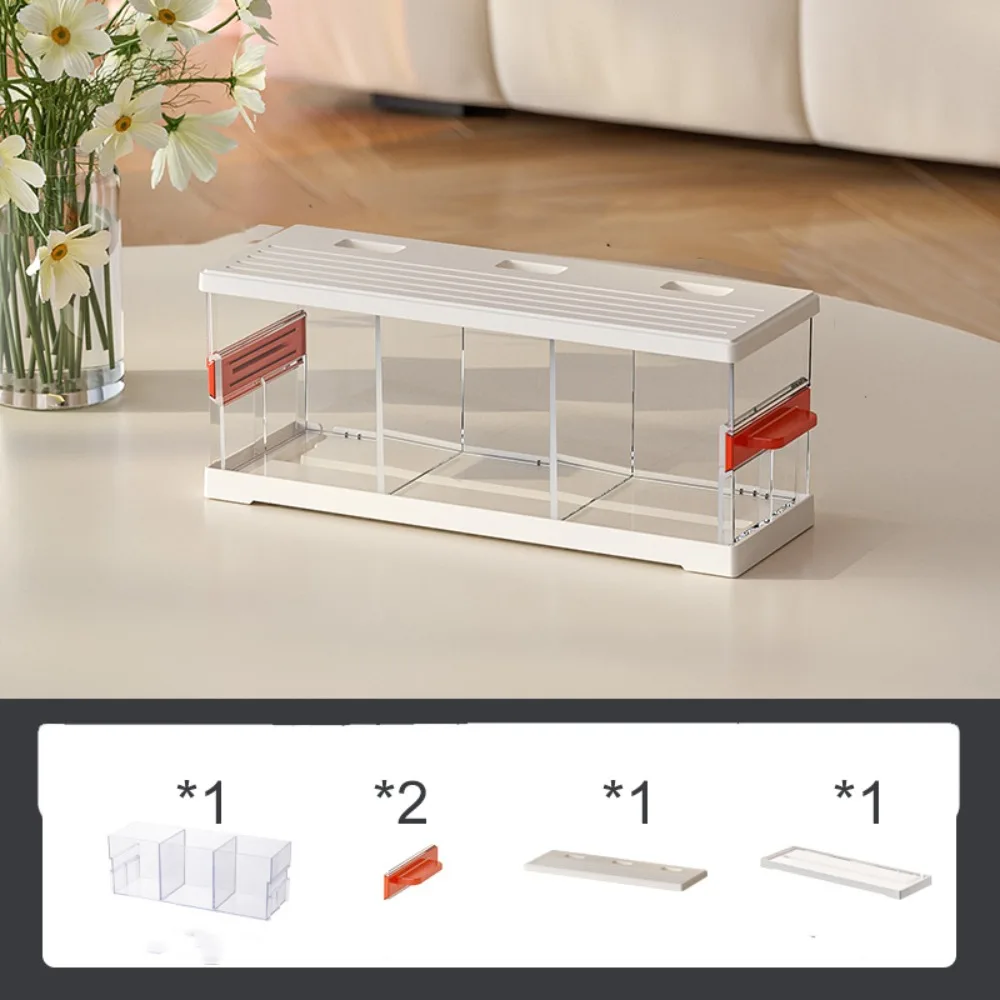 

High Definition Transparent Fish Tank Shatterproof 3 Grids Desktop Fish Tank Stackable with Light Mini Fish Tank Bedroom