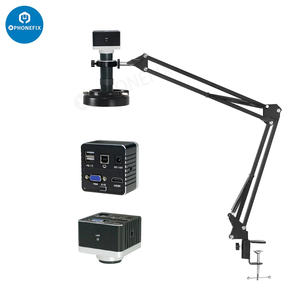 1080P HDMI VGA USB Industrial Video Digital Microscope Camera + Tripod 130X C Mount Lens LED Light for Image Vision Inspection