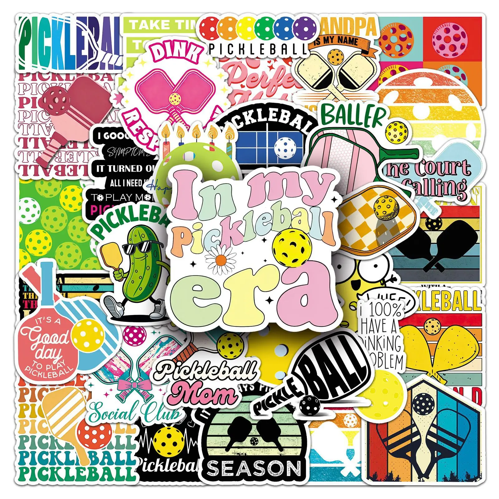 50PCS Pickleball Stickers Sports Funny Pickleball Lovers Cartoon DIY Decorable Laptop Luggage iPad Waterproof Stickers Kids Toy