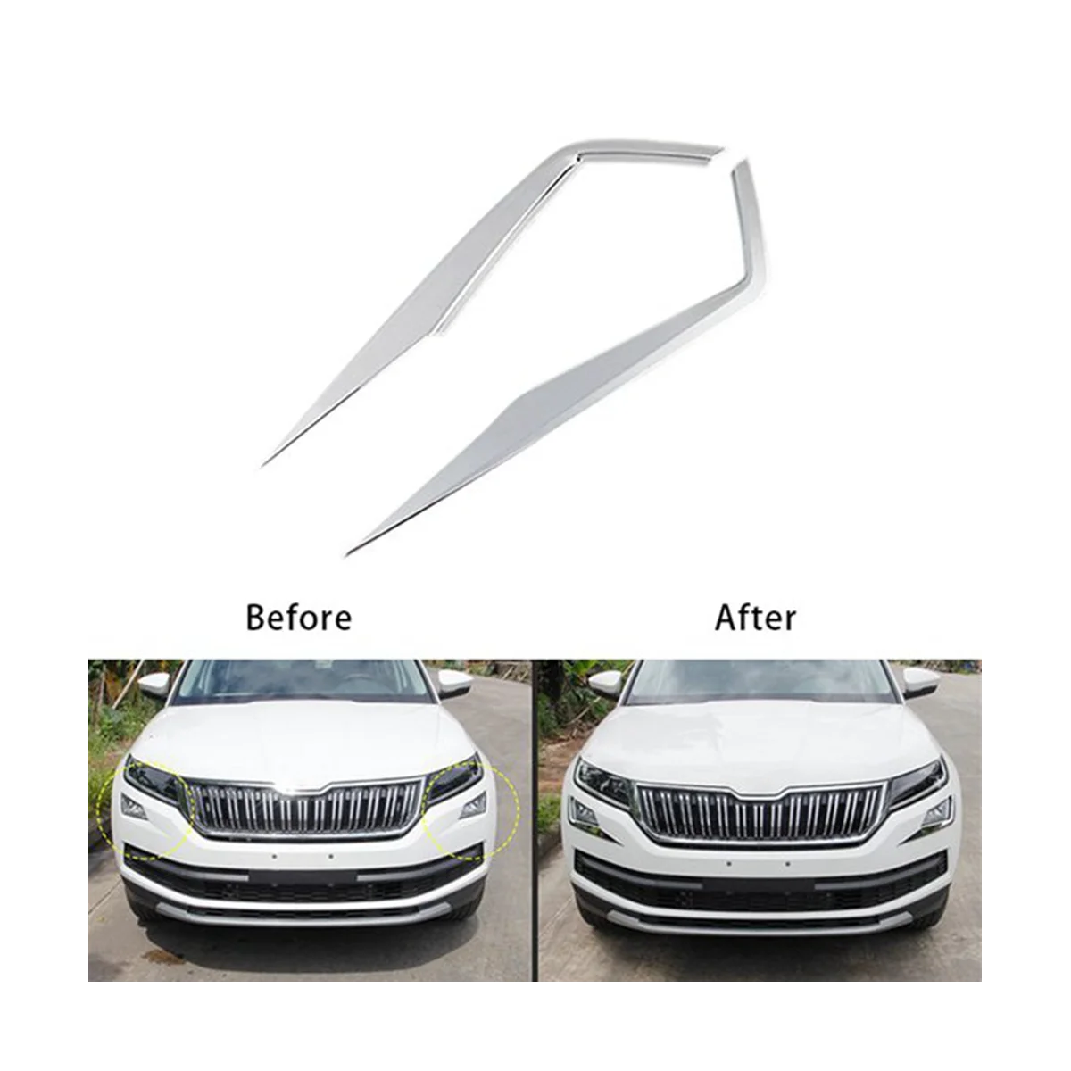 Front Fog Lights Lamps Eyelid Eyebrow Strip Molding Cover Trim for Skoda Kodiaq 2017-2020