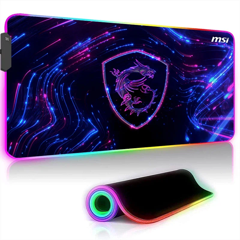 MSI Rgb Mouse Pad Gaming Accessories Led Mousepad Gamer Computer Desk Mat Pc Cabinet Backlit Keyboard Mats Rubber Extended Pads