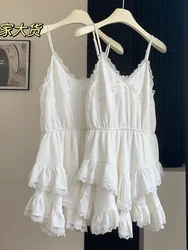 Mori Girl Spaghetti Strap Dress Sleeveless Fashion White One-Piece Frocks Backless Vestidos Temperament Lace Sundress Simple Y2K