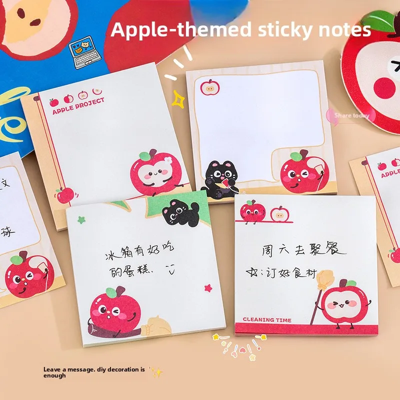 

12 шт., 7*7,1 см, 50 листов, блокнот для заметок, креативный, милый, с рисунком красного яблока и кота, для студентов, высококачественные стикеры для заметок и сообщений, блокноты для письма