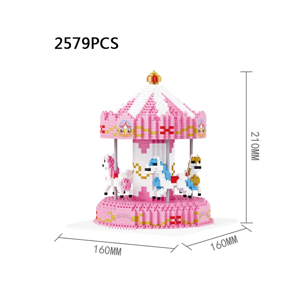 Funny Amusement Park Carousel Micro Diamond Block Merry-Go-Round Building Bricks Nanobricks Diy Assemble Toys For Girls Gifts