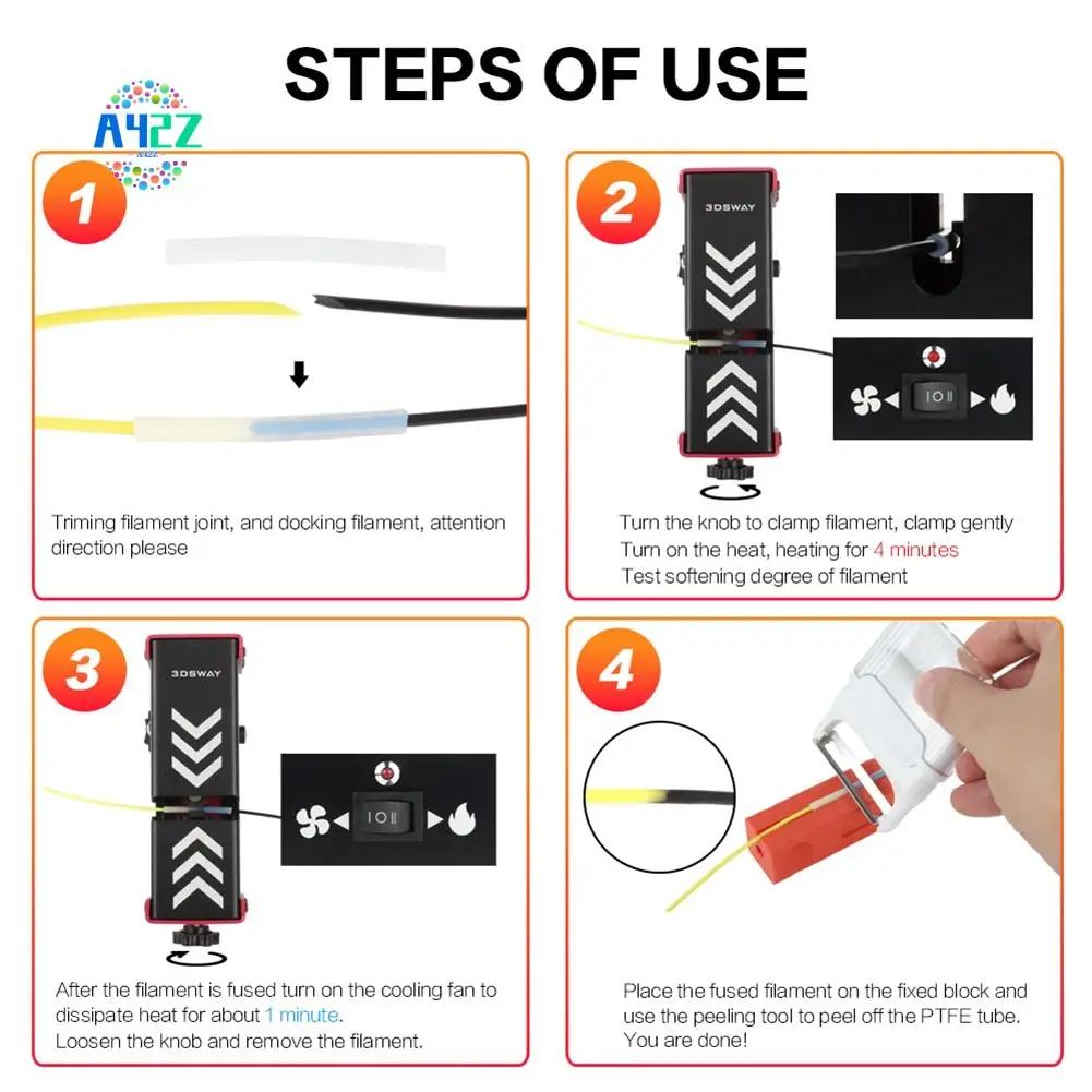 

A42Z-3DSWAY 3D Printer Filament Connector Welder Splicer 1.75MM Filament Welding Joiner Clamp Tool For PLA/ABS/PETG/PA/PC EU Plu